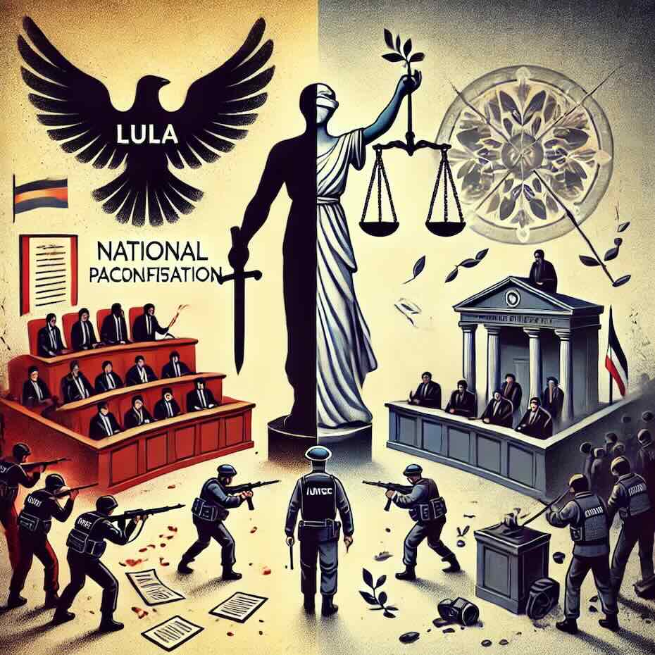 Ilustração de pacificação nacional com absolvição política de Lula e manifestações de 8 de janeiro