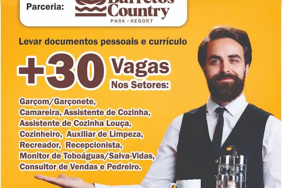 Feirão de Empregos em parceria com o Barretos Country Park - Resort oferece mais de 30 vagas